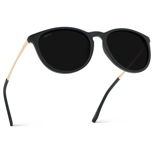 WearMe Pro Runde Damen-Sonnenbrille mit polarisiertem UV-Schutz, trendiger Retro-Designer-Stil, Goldener Rahmen/schwarze Gläser, Einheitsgröße WearMe Pro Runde Damen-Sonnenbrille mit polarisiertem UV-Schutz, trendiger Retro-Designer-Stil, Goldener Rahmen/schwarze Gläser, Einheitsgröße von WearMe Pro