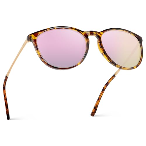 WearMe Pro Runde Damen-Sonnenbrille mit polarisiertem UV-Schutz, trendiger Retro-Designer-Stil, Schildkrötenrahmen / verspiegelte rosa Gläser, Einheitsgröße WearMe Pro Runde Damen-Sonnenbrille mit polarisiertem UV-Schutz, trendiger Retro-Designer-Stil, Schildkrötenrahmen / verspiegelte rosa Gläser, Einheitsgröße von WearMe Pro
