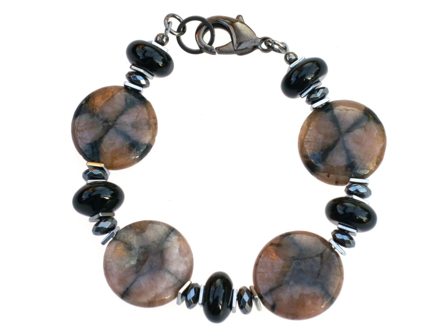 Chiastolyte, Schwarzem Onyx Und Hämatit Armband Mit Einem Rotguss Karabiner-Verschluss Chiastolyte, Schwarzem Onyx Und Hämatit Armband Mit Einem Rotguss Karabiner-Verschluss von WearStoneDesign