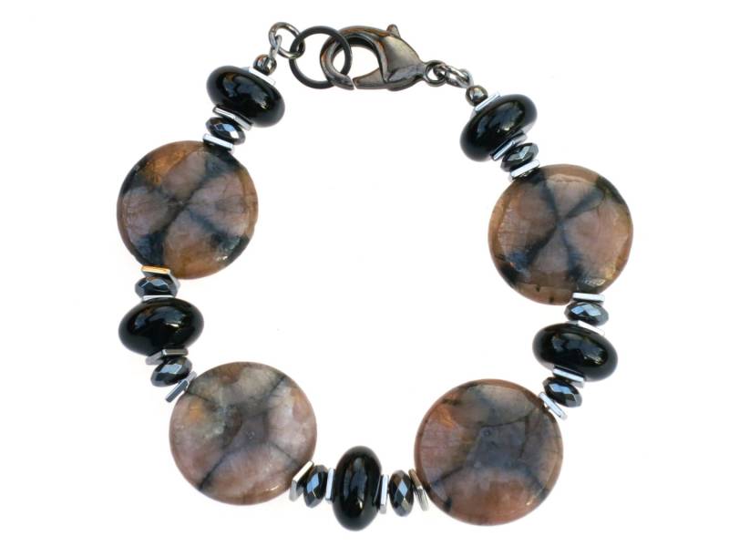 Chiastolyte, Schwarzem Onyx Und Hämatit Armband Mit Einem Rotguss Karabiner-Verschluss Chiastolyte, Schwarzem Onyx Und Hämatit Armband Mit Einem Rotguss Karabiner-Verschluss von WearStoneDesign
