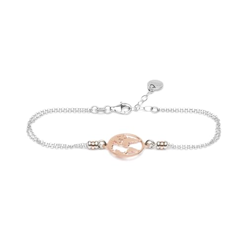 WearTravelers 925 Sterling Silber Doppelketten-Armband mit Weltkarten-Anhänger - Verstellbar - Roségold und Silber - Geschenk für Reisende - Made in Italy - Modell Barcelona von WearTravelers