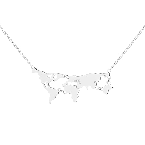 925er Silber Kette mit flachem Weltkarten-Anhänger - Horizontales Design - Geschenk für Reisende - Modell Nairobi von WearTravelers