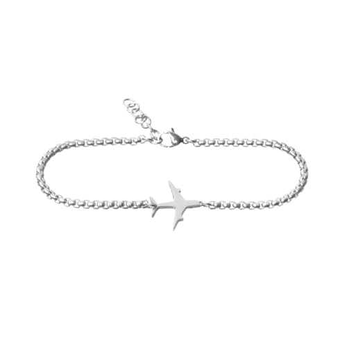 Edelstahl-Armband für Flugzeug - Poliert oder Satiniert und verstellbare Kette Silberne Ausführung - Unisex-Reiseschmuck - Geschenkidee für Reisende - Modell Stromboli (Satinierte Kette) von WearTravelers