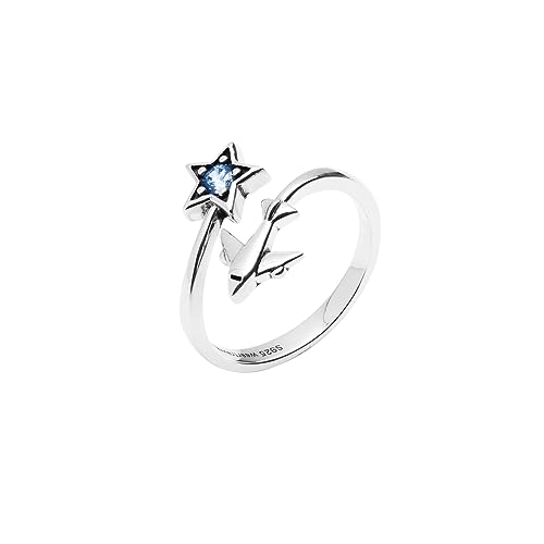 Verstellbarer 925 Sterling Silber Flugzeug-Ring mit blauem Zirkonia - Elegantes Geschenk für Reisende Frauen - Modell Rio von WearTravelers