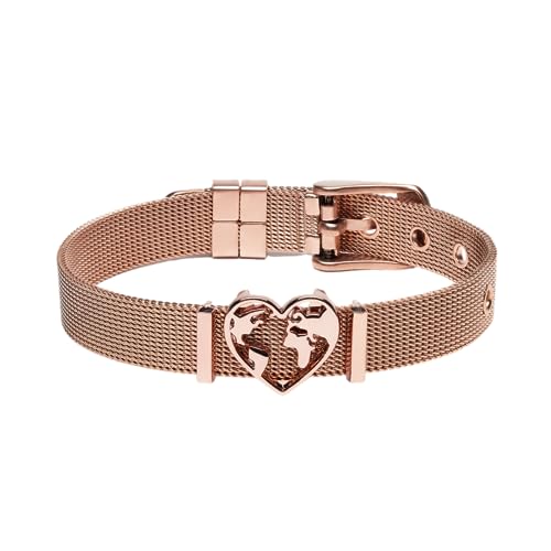 Verstellbares Edelstahl Armband mit Herzförmigem Weltkarten-Anhänger – Elegantes Geschenk für Reisende Frauen – Modell Paris (Roségold) von WearTravelers