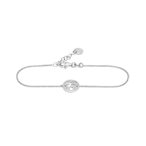 WearTravelers 925 Sterling Silber Armband mit Weltkarten-Anhänger und Zirkonia - Verstellbar - Made in Italy - Geschenkidee für Reisende - Modell Bali (Silber) von WearTravelers