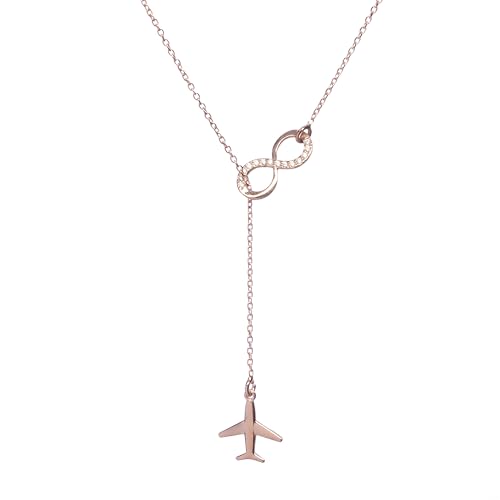 WearTravelers 925 Sterling Silber Kette mit Flugzeug- und Unendlichkeitssymbol-Anhänger - Besetzt mit Zirkonia - Geschenk für reisende Frauen - Made in Italy - Modell Sydney (Roségold) von WearTravelers