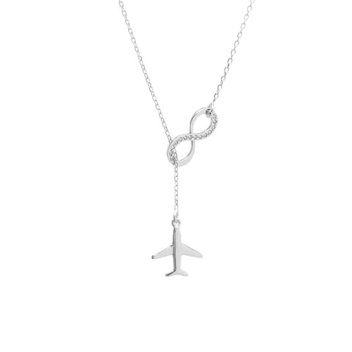 WearTravelers 925 Sterling Silber Kette mit Flugzeug- und Unendlichkeitssymbol-Anhänger - Besetzt mit Zirkonia - Geschenk für reisende Frauen - Made in Italy - Modell Sydney (Silber) von WearTravelers