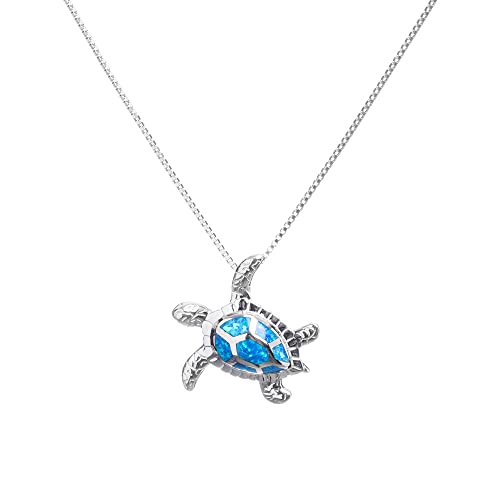 WearTravelers 925 Sterling Silber Schildkröten-kette mit blauem oder weißem Opal-Anhänger - Geschenkidee für Meer- und Schildkrötenliebhaber - Modell Panama (Klein, Blau) von WearTravelers