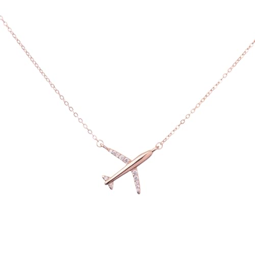 WearTravelers 925er Sterling Silber Flugzeug Kette mit Zirkonia - Anhänger mit Zirkonia-besetzten Flügeln - Geschenkidee für reiselustige Frauen - Modell New York (Roségold) von WearTravelers
