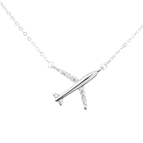 WearTravelers Flugzeug-Kette aus 925er Silber mit Zirkonia - Anhänger mit Zirkonia-besetzten Flügeln - Geschenkidee für reiselustige Frauen - Modell New York (Silber) von WearTravelers