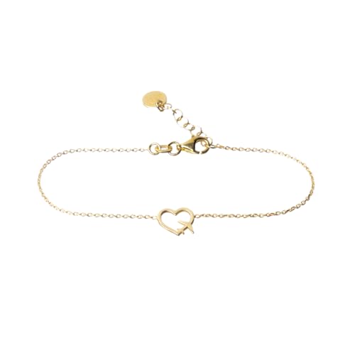 WearTravelers Armband mit herzförmigem Anhänger und Flugzeug auf der Linie - Verstellbares Armband aus 925er Silber - Geschenkidee für Reiselustige - Modell Zürich (Gold) von WearTravelers