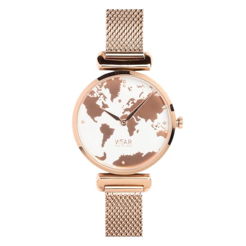 Damen Weltkarte Armbanduhr - Stahl 326L Wasserdicht (Wasserdicht - 3ATM) - Geschenk für die Reisende Frau - Wanderlust (Roségold) von WearTravelers