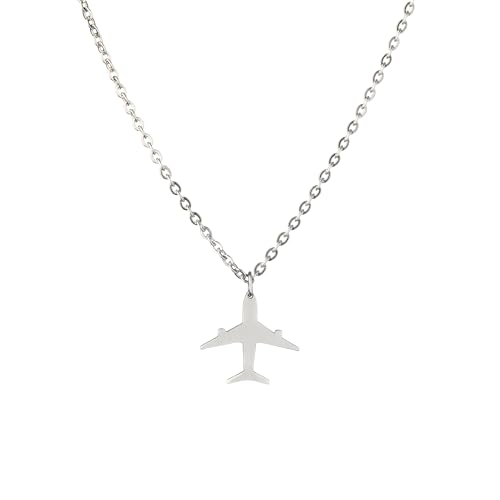 WearTravelers Edelstahl Flugzeug Anhänger Kette - Unisex Kettenlänge 50+5 cm - Satinierte Oberfläche - Minimaler Stil - Geschenkidee für Reisende - Farbe Silber - Modell Etna von WearTravelers