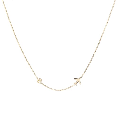 WearTravelers Halskette mit Flugzeug und leuchtendem Herz aus 925er Silber, einfach und leicht, Geschenkidee für Reisende – Produkt Made in Italy – Modell Oslo, medium, Rhodium, Zirkon von WearTravelers