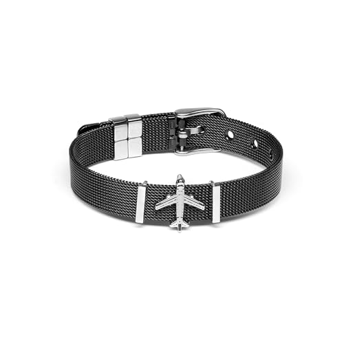 WearTravelers Verstellbares Armband mit Flugzeug für Damen und Mädchen aus Edelstahl – mit Anhänger in Form eines Flugzeugs – Geschenkidee zum Geburtstag – Modell Paris, Medium, Edelstahl, Kein von WearTravelers