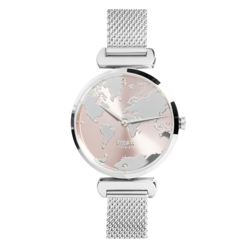 WearTravelers Wanderlust Damen-Armbanduhr mit Weltkarte – Edelstahl 326L, wasserdicht – 3 ATM, Geschenk für Reisende, Silber und Perle von WearTravelers