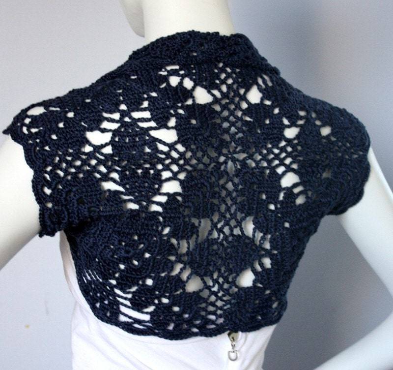 Luxuriöser Seide/Kaschmir Shrug Handgestrickter/Gehäkelter Braut Bolero Dunkelblau Gr.m Luxuriöser Seide/Kaschmir Shrug Handgestrickter/Gehäkelter Braut Bolero Dunkelblau Gr.m von WearableArtz