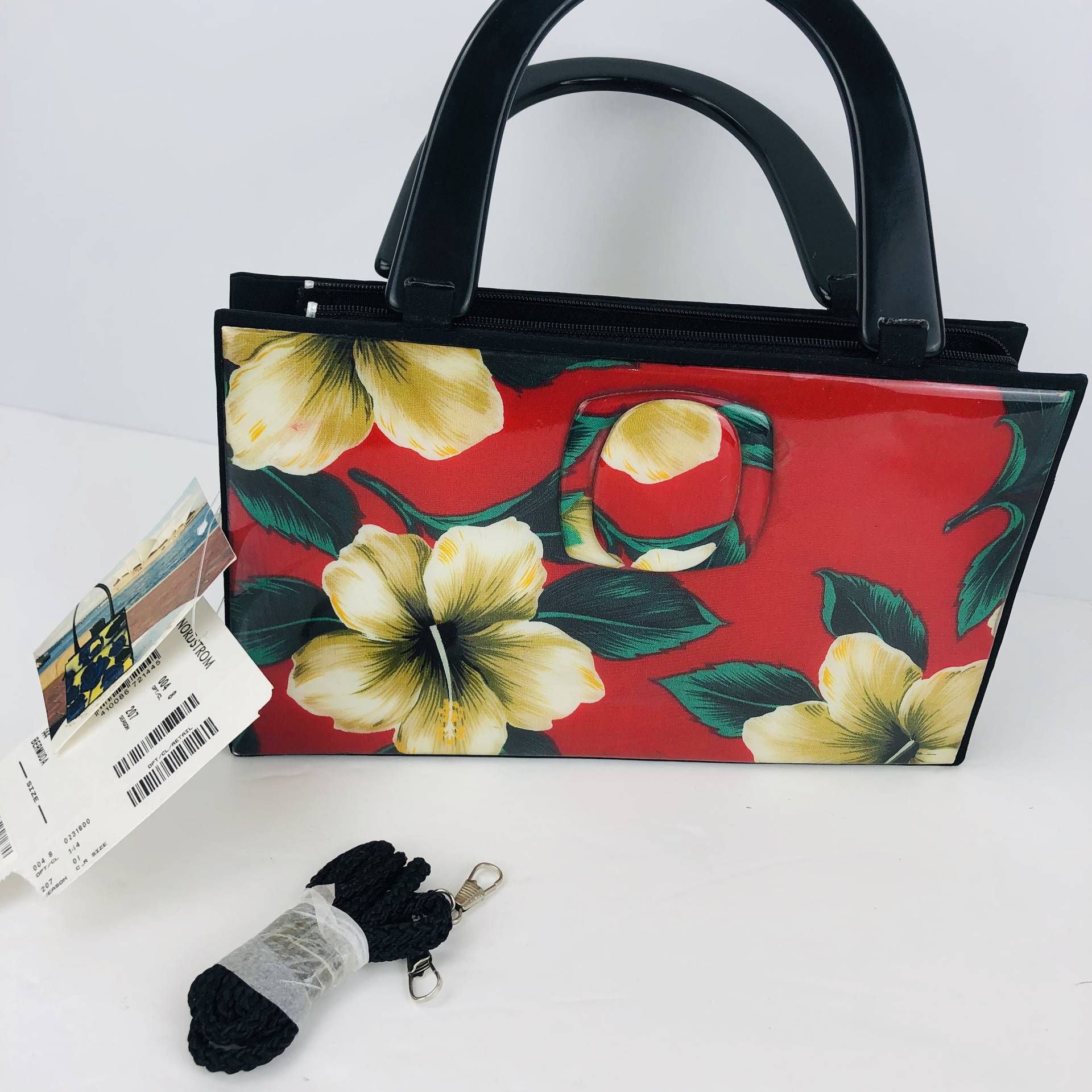 Angela Frascone Seide Harz Bermuda Handtasche Tasche Lucite Griffe Hibiskus Tiki von WearableKitchen