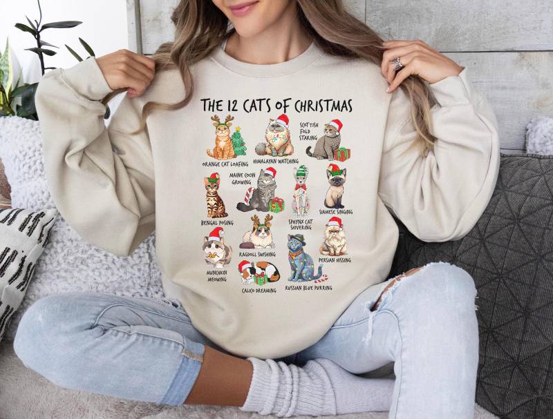 Katzen Weihnachten Sweatshirt, Lustige Katzen-Liebhaber-Urlaubs-Pullover, Süße Weihnachtskatze Rundhalsausschnitt Für Frauen, Festliches von WearbyAnke