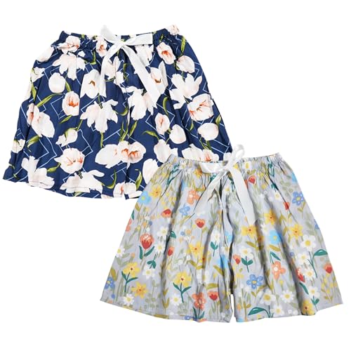 Weardear 2 Pack Damen Schlafshorts Kurz Schlafhose Sommer Print Pyjama Hose Nachtwäsche, Blumen/Navy Tulpen von Weardear