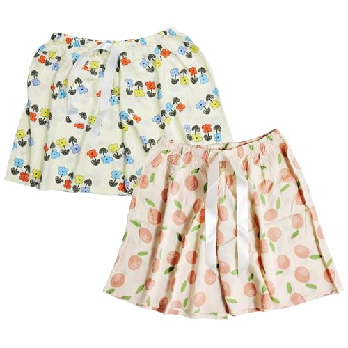 Weardear 2 Pack Damen Schlafshorts Kurz Schlafhose Sommer Print Pyjama Hose Nachtwäsche, Blumen/Orange Früchte von Weardear