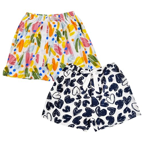 Weardear 2 Pack Damen Schlafshorts Kurz Schlafhose Sommer Print Pyjama Hose Nachtwäsche, Herz/Graffiti von Weardear