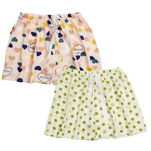 Weardear 2 Pack Damen Schlafshorts Kurz Schlafhose Sommer Print Pyjama Hose Nachtwäsche, Tupfen/Orange Herzen von Weardear