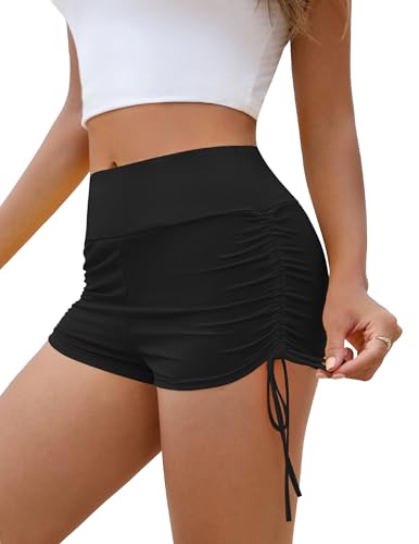 Weardear Badehose Damen Schwimmen Badeshorts Schnell Trocknend Boardshorts Bikini Shorts High Waisted Trunks Schwimmunterteil Yogahose, Schwarz, S von Weardear