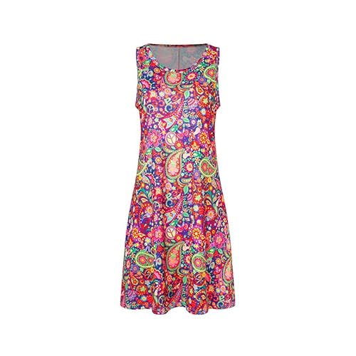 Weardear Damen Boho Kleid Ärmellos Sommerkleid A-Linie Knielang Strandkleid mit Rundhals Bohemian Elegant Freizeitkleid von Weardear