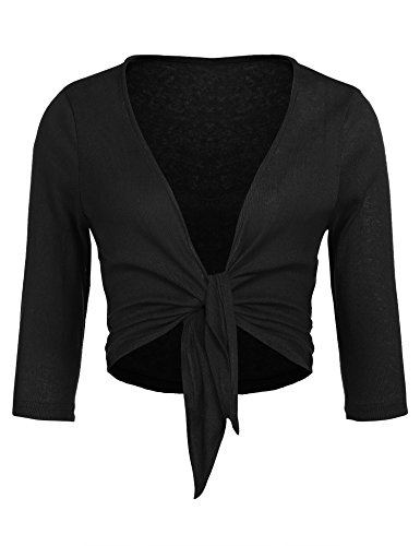 Weardear Damen Bolero Kurze Jacke Bolero Strickjacke Elegant Langarm Cardigan Top Schwarz 81 M von Weardear