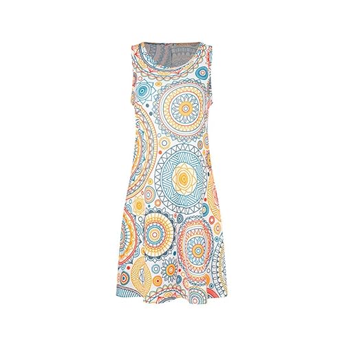 Weardear Damen Freizeit Kleid mit Taschen Ärmellos Sommerkleid Rundhals A-Linie Strandkleid Bohemian Casual Dress von Weardear