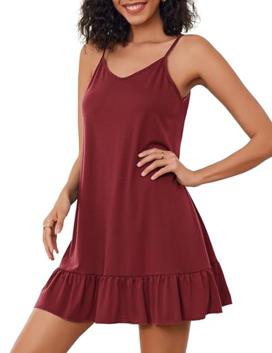 Weardear Damen Freizeitkleid Sommer Spaghettiträger Sommerkleid Kurze Strandkleider V Ausschnitt dunkel rot XXL von Weardear