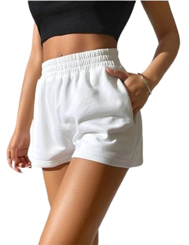 Weardear Damen Shorts Weite Lose Kurze mit Taschen Sommer Lässige Sporthose Sweatshorts Casual Elegant Hosen Weiß XXL von Weardear