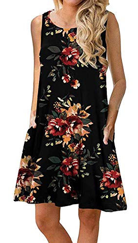 Weardear Damen Sommerkleid Ärmellos Kleider Rundhals Freizeitkleid Knielanges Boho Strandkleid Blumendruck Lose Westenkleid von Weardear