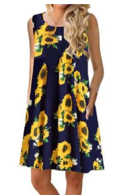 Weardear Damen Sommerkleid Rundhals Freizeitkleid mit Taschen A-Linie Blumen Kleider Ärmellos Loose Westenkleid Leicht Casual Tank Kleid von Weardear