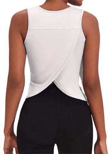 Weardear Damen Sport Tank Top Ärmelloses Fitness Crop Top Atmungsaktive Muscle Tanktops Open Back Sport Oberteile Weiß L von Weardear