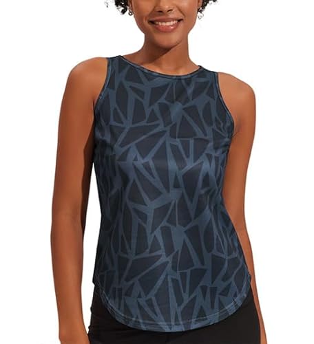 Weardear Damen Sport Tank Top Ärmelloses Fitness Crop Top Yoga Gym Workout Atmungsaktive Muscle Tanktop Geo-Druck Dunkelblau XXL von Weardear