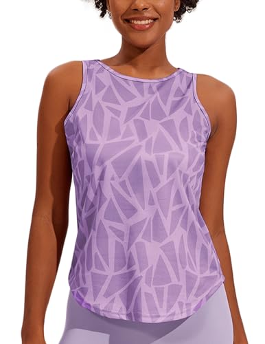 Weardear Damen Sport Tank Top Ärmelloses Fitness Crop Top Yoga Gym Workout Atmungsaktive Muscle Tanktop Geo-Druck Lila XL von Weardear