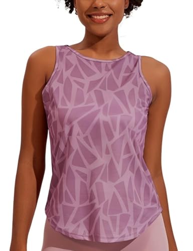 Weardear Damen Sport Tank Top Ärmelloses Fitness Crop Top Yoga Gym Workout Atmungsaktive Muscle Tanktop Geo-Druck Rosa M von Weardear