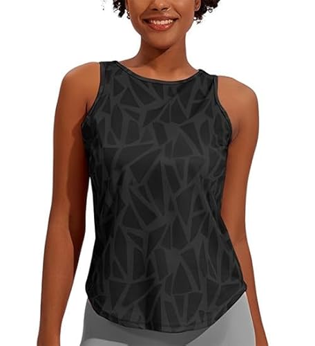 Weardear Damen Sport Tank Top Ärmelloses Fitness Crop Top Yoga Gym Workout Atmungsaktive Muscle Tanktop Geo-Druck Schwarz S von Weardear