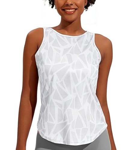 Weardear Damen Sport Tank Top Ärmelloses Fitness Crop Top Yoga Gym Workout Atmungsaktive Muscle Tanktop Geo-Druck Weiß L von Weardear