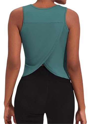 Weardear Damen Sport Tank Top Racerback Ärmellose Oberteile Frauen Open Back Shirts Yoga Jogging Laufen Workout Blau Grün M von Weardear