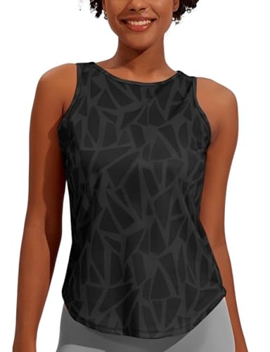 Weardear Damen Sport Tank Top Yoga Gym Workout Ärmelloses Fitness Crop Tops Atmungsaktive Tanktop Geo-Druck Schwarz XXL von Weardear