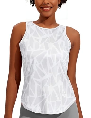 Weardear Damen Sport Tank Top Yoga Gym Workout Ärmelloses Fitness Crop Tops Atmungsaktive Tanktop Geo-Druck Weiß XL von Weardear