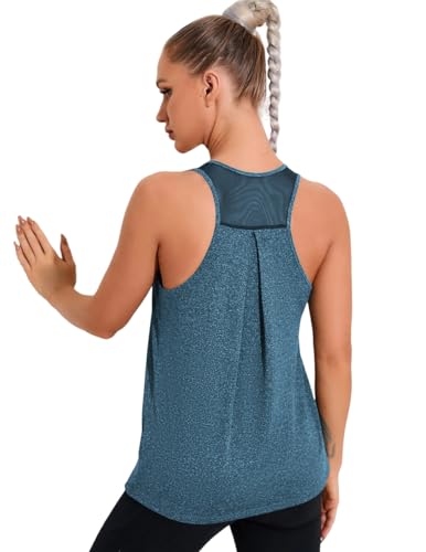 Weardear Damen Sport Tank Tops Ärmelloses Workout Crop Top Mesh Zurück Fitness Laufen Yoga Shirt Navy blau S von Weardear