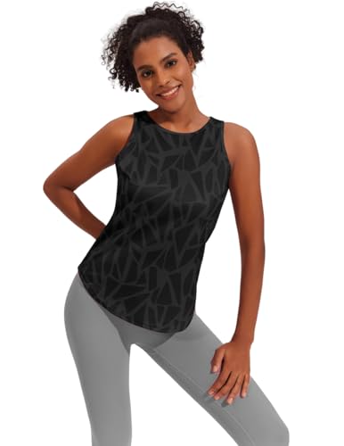 Weardear Damen Sport Tank Tops Atmungsaktives Crop Top Yoga Fitness Shirt Ärmellos Geo-Druck Oberteile Schwarz S von Weardear