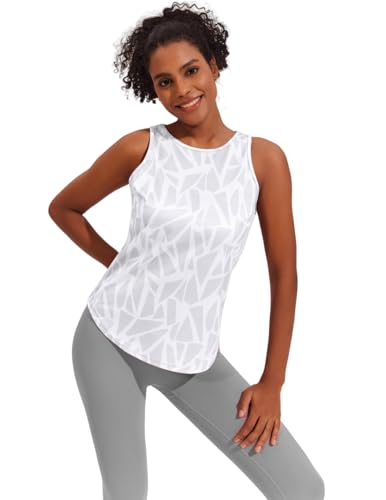 Weardear Damen Sport Tank Tops Atmungsaktives Crop Top Yoga Fitness Shirt Ärmellos Geo-Druck Oberteile Weiß M von Weardear