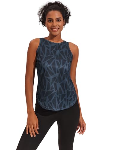 Weardear Damen Sporttop Yoga Tank Top Geo-Druck Oberteil Ärmellos Racerback Fitness Jogging Laufen Workout Dunkelblau M von Weardear