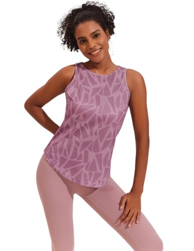 Weardear Damen Sporttop Yoga Tank Top Geo-Druck Oberteil Ärmellos Racerback Fitness Jogging Laufen Workout Rosa XL von Weardear